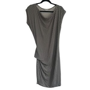 CAbi Monroe Dress‎ Medium Black White Graphic Print Draped Ruched Jersey Knit